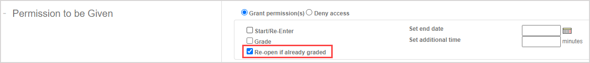 The Re-open if already graded checkbox is highlighted.